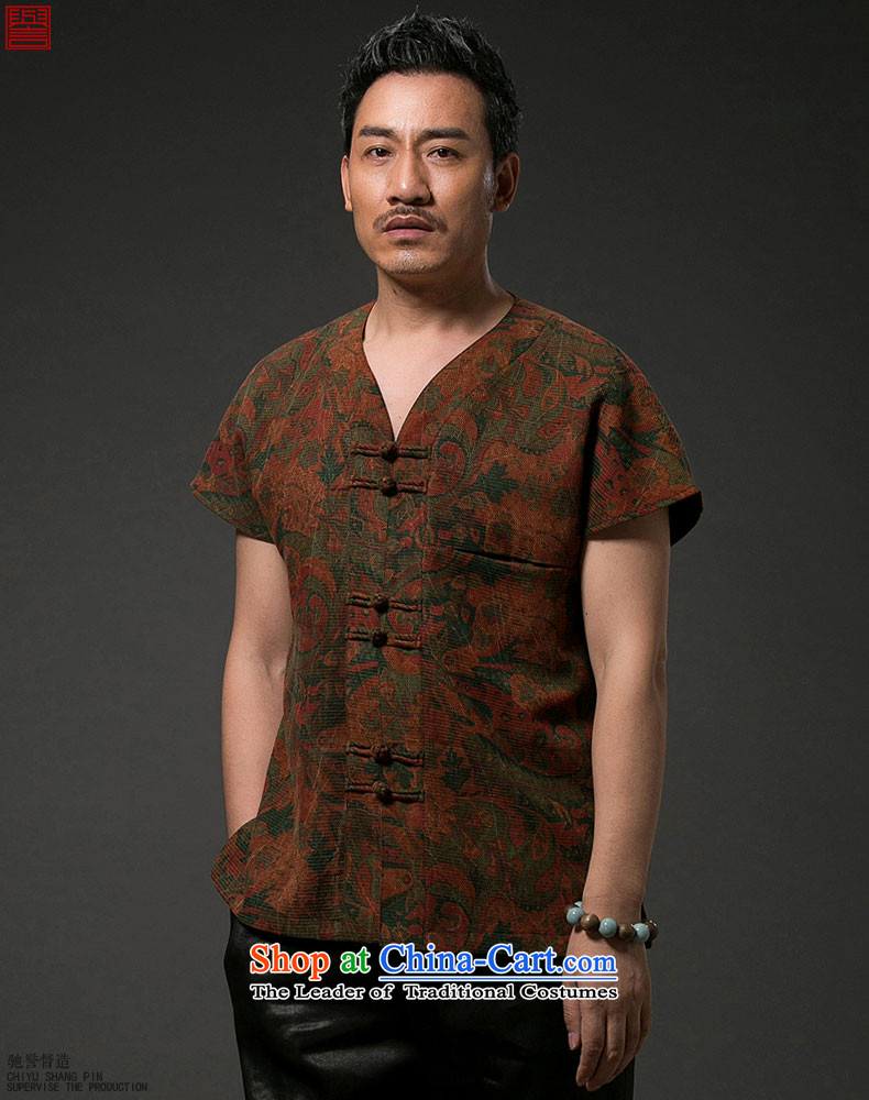 Renowned Chinese Services China wind men short-sleeved shirt Tang Dynasty Chinese silk silk shirts with men's cloud of incense yarn short-sleeved T-shirt red 3XL picture, prices, brand platters! The elections are supplied in the national character of distribution, so action, buy now enjoy more preferential! As soon as possible.