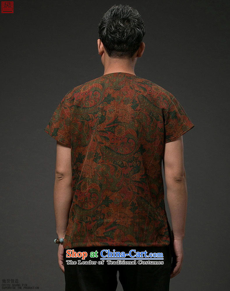 Renowned Chinese Services China wind men short-sleeved shirt Tang Dynasty Chinese silk silk shirts with men's cloud of incense yarn short-sleeved T-shirt red 3XL picture, prices, brand platters! The elections are supplied in the national character of distribution, so action, buy now enjoy more preferential! As soon as possible.