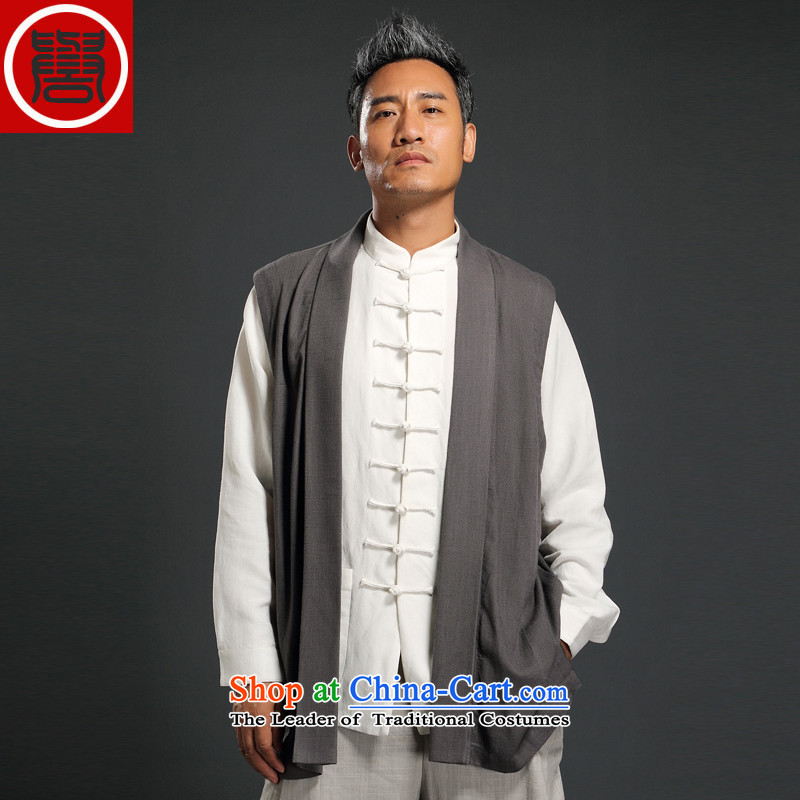 Renowned Chinese Services China wind men vest jacket cotton linen shawl style robes and t-shirt Chinese vest in the autumn of leisure shoulder 2XL, blue (chiyu renowned shopping on the Internet has been pressed.)