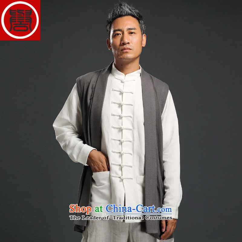 Renowned Chinese Services China wind men vest jacket cotton linen shawl style robes and t-shirt Chinese vest in the autumn of leisure shoulder 2XL, blue (chiyu renowned shopping on the Internet has been pressed.)