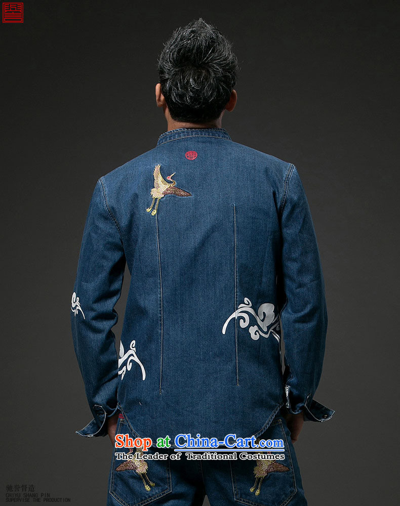Renowned Chinese Services China wind-step Sean Lau cowboy long-sleeved shirt with retro stamp Xiangyun Cowboy Chinese jacket men blue L picture, prices, brand platters! The elections are supplied in the national character of distribution, so action, buy now enjoy more preferential! As soon as possible.