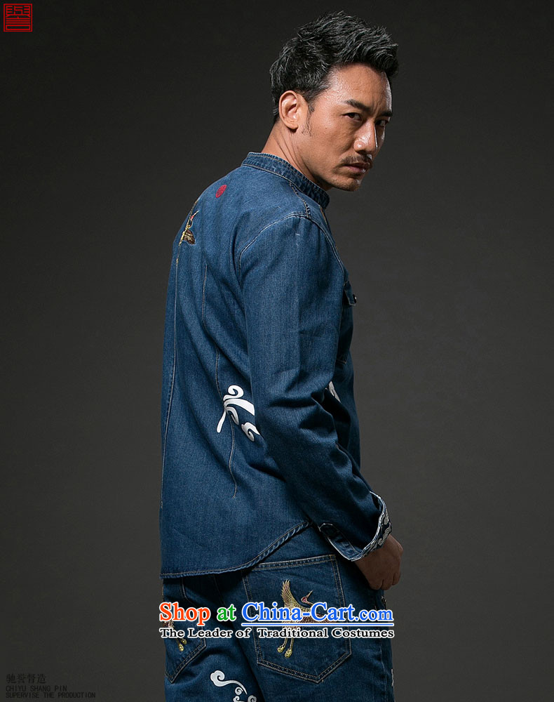 Renowned Chinese Services China wind-step Sean Lau cowboy long-sleeved shirt with retro stamp Xiangyun Cowboy Chinese jacket men blue L picture, prices, brand platters! The elections are supplied in the national character of distribution, so action, buy now enjoy more preferential! As soon as possible.