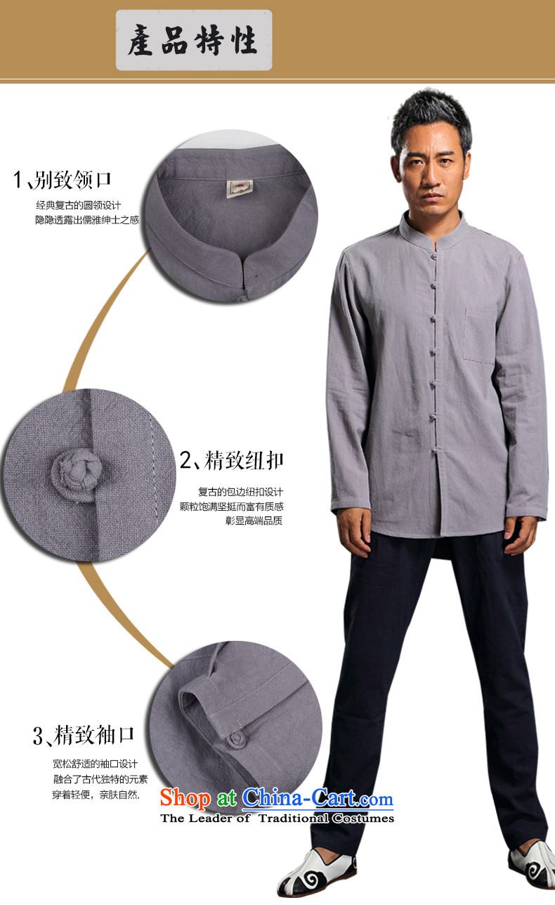 Renowned Chinese Men's Shirt linen service Tang dynasty loose solid color shirt autumn China wind men linen long-sleeved shirt Light Gray L picture, prices, brand platters! The elections are supplied in the national character of distribution, so action, buy now enjoy more preferential! As soon as possible.