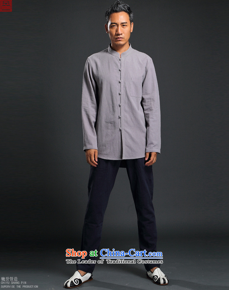 Renowned Chinese Men's Shirt linen service Tang dynasty loose solid color shirt autumn China wind men linen long-sleeved shirt Light Gray L picture, prices, brand platters! The elections are supplied in the national character of distribution, so action, buy now enjoy more preferential! As soon as possible.
