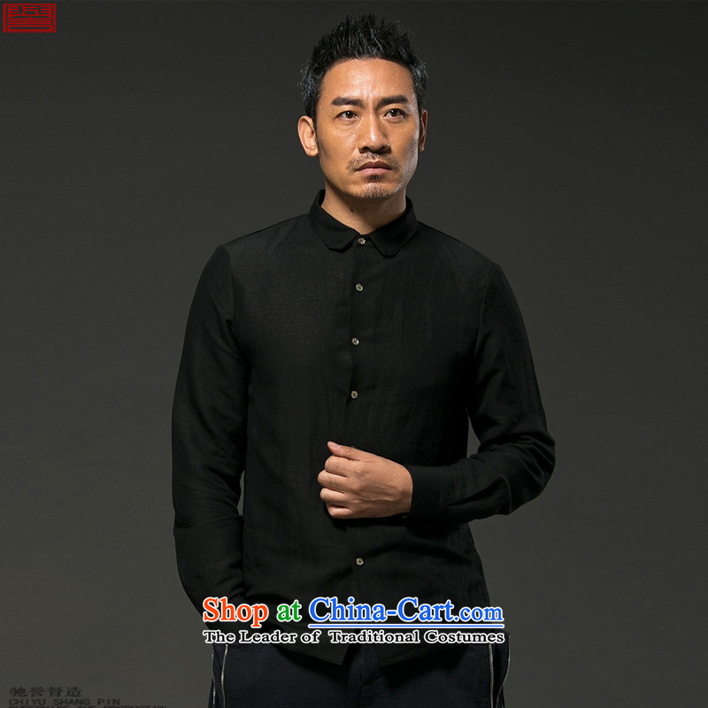 Renowned Chinese Services China wind collar retro Chinese shirt men long-sleeved shirt business cotton stretch of Sau San autumn crisp black Black and White?XXL