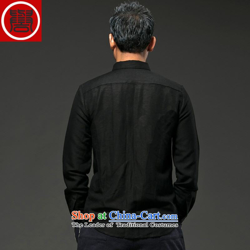 Renowned Chinese Services China wind collar retro Chinese shirt men long-sleeved shirt business cotton stretch of Sau San black and white black XXL, crisp autumn (chiyu renowned shopping on the Internet has been pressed.)