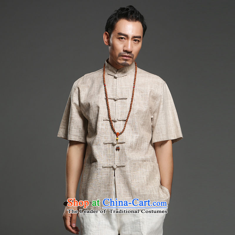 Renowned China wind leisure men improved short-sleeved Tang elderly men in Chinese cotton linen men national costumes Yellow XL, renowned (CHIYU) , , , shopping on the Internet