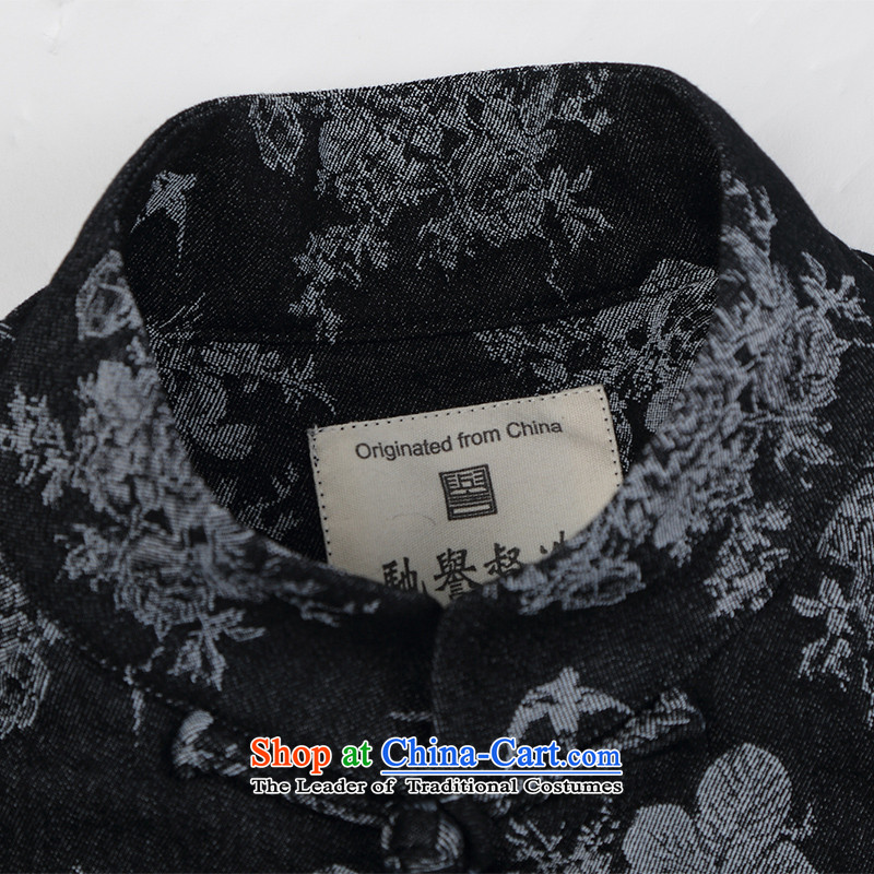 Renowned Chinese Tang dynasty Chinese men Service Manual Tray Tie China Wind Jacket Stylish retro knitting cowboy shirt collar jacket Black XL, renowned (chiyu) , , , shopping on the Internet