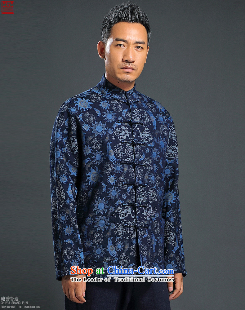 Renowned Chinese Services China wind knitting cowboy Tang Dynasty Chinese Manual Tray detained men jacket Stylish coat collar retro shirt blue 3XL picture, prices, brand platters! The elections are supplied in the national character of distribution, so action, buy now enjoy more preferential! As soon as possible.