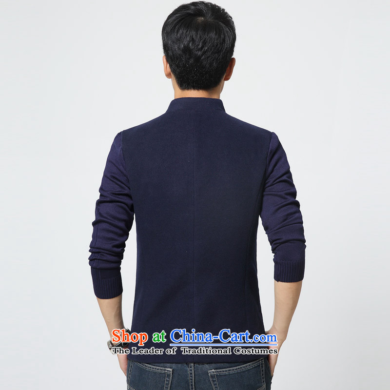 2015 Korean waxberry collar small business suit male and single West Tang Dynasty Chinese tunic stitching Knitted cuffs Sau San men leisure suit Male Blue M suitable for 105 catties of ,waxberry,,, shopping on the Internet