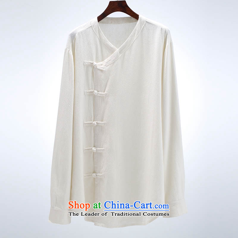 New Natural Linen HUNNZ Tang replacing men long-sleeved kit simple casual dress Han-solid color T-shirt white 170,HUNNZ,,, shopping on the Internet