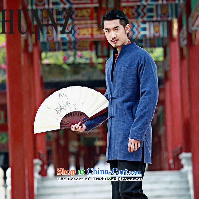 New products of traditional Chinese HUNNZ wind linen men Tang Dynasty Chinese long-sleeved sweater disc detained men cotton linen dress blue 170,HUNNZ,,, shopping on the Internet