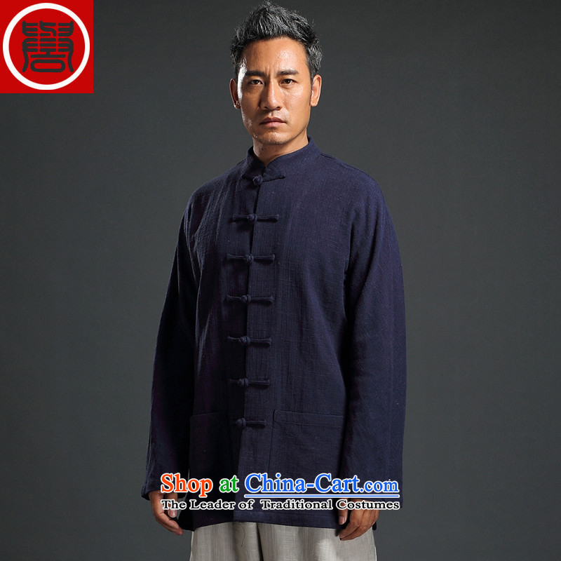 Renowned Tang dynasty autumn long-sleeved men's disk-han-China wind linen men casual relaxd cotton linen white male XXL, shirt (CHIYU renowned shopping on the Internet has been pressed.)