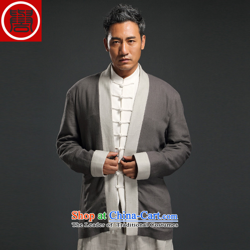 Renowned China wind linen Han-long-sleeved male cardigan improved Tang blouses Chinese Tang dynasty retro autumn men Gray L, renowned (CHIYU) , , , shopping on the Internet