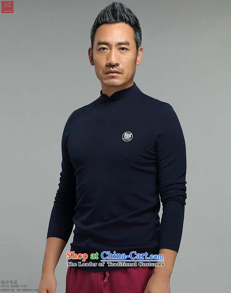 Renowned Tang dynasty autumn and winter male high collar long-sleeved men Chinese tunic long-sleeved T-shirt, forming the Leisure China wind men loose cotton T-shirt modal national wind dark blue L picture, prices, brand platters! The elections are supplied in the national character of distribution, so action, buy now enjoy more preferential! As soon as possible.