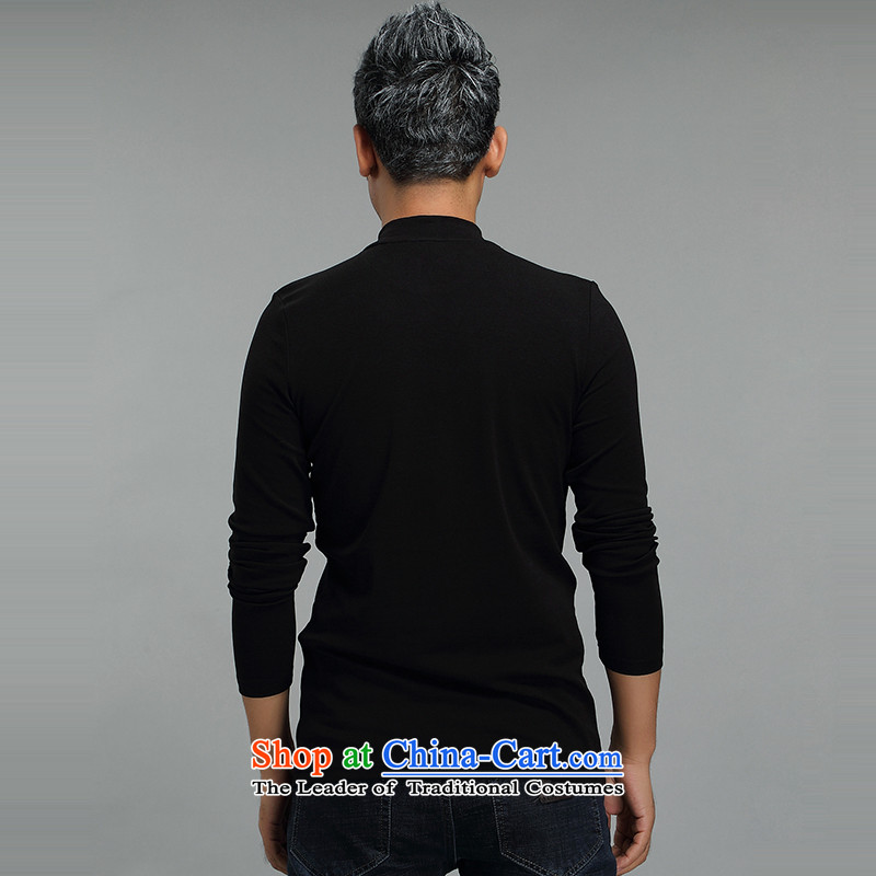 Renowned Tang dynasty autumn and winter male high collar long-sleeved men Chinese tunic long-sleeved T-shirt, forming the Leisure China wind men loose cotton modal national wind dark blue T-shirt , L, renowned (CHIYU) , , , shopping on the Internet