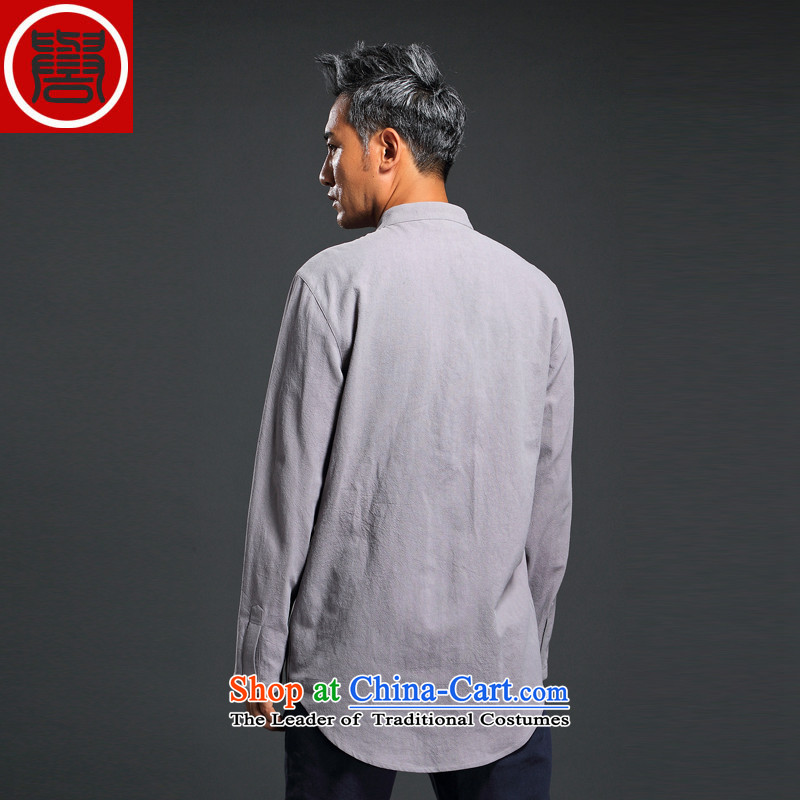 Renowned Tang dynasty male Han-linen shirt men Tang dynasty loose solid color shirt autumn China wind men linen long-sleeved shirt light gray XL, renowned (CHIYU) , , , shopping on the Internet