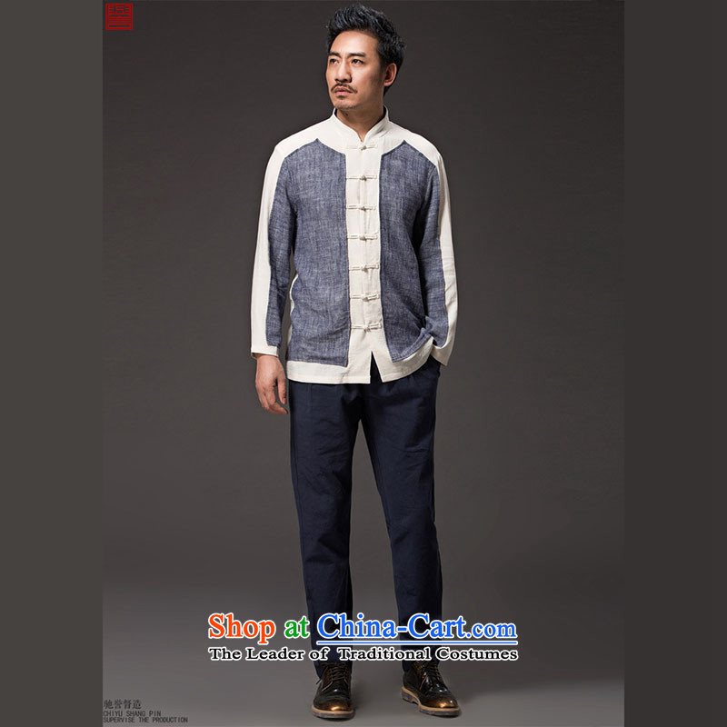 Renowned Tang dynasty China wind male Han-men linen shirt cheongsams long-sleeved Sau San Chinese Men's Shirt clip and disk spring and autumn gray T-shirt XXXL, renowned (CHIYU) , , , shopping on the Internet