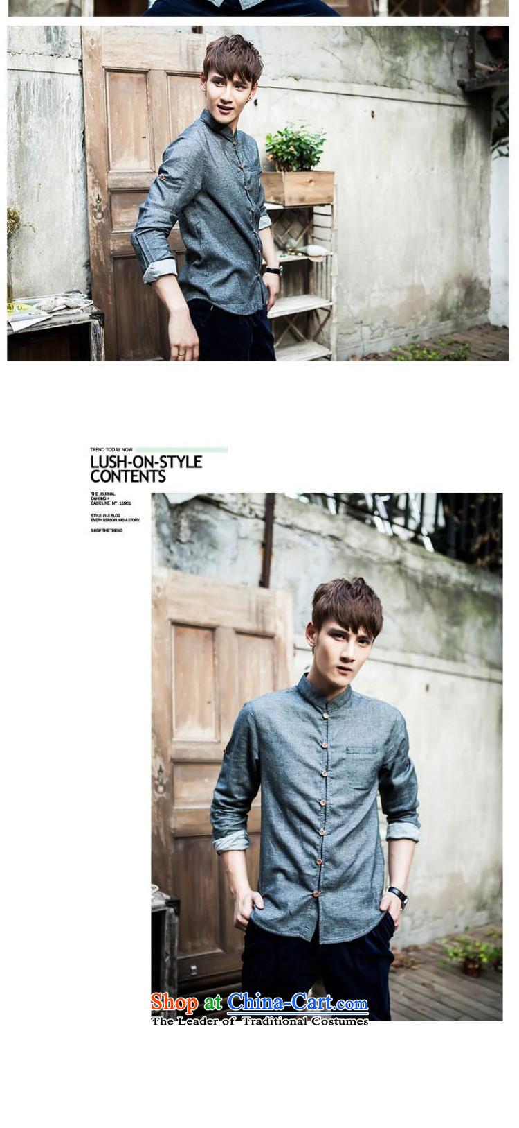 Dan Jie Shi 2015 Autumn New China wind retro long-sleeved shirt with men linen stylish Solid Color Mock-Neck Shirt cotton linen Sau San Tong replacing men and low carbon 170/88 picture, prices, brand platters! The elections are supplied in the national character of distribution, so action, buy now enjoy more preferential! As soon as possible.