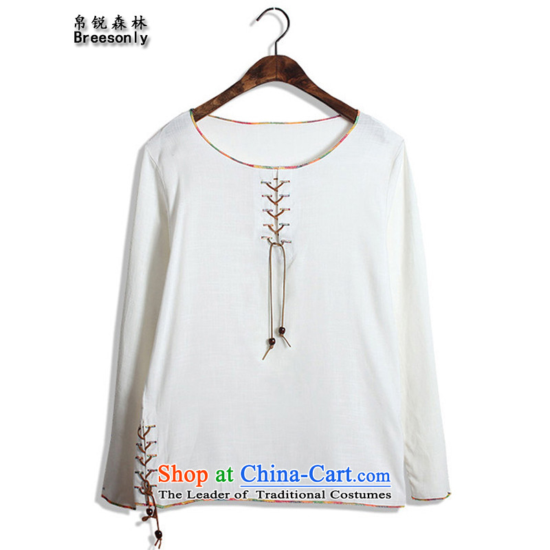 8Vpro Forest _2015_ national dress breesonly men fall of long-sleeved T-shirt and XL leisure cotton linenM66 t-shirtWhiteXXL