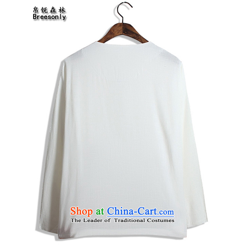 8Vpro Forest (breesonly) Tang Dynasty Chinese tunic in summer and autumn, long-sleeved T-shirt stamp cotton linen ethnic large lounge T-shirt white lotus M silk MY02 Vpro Forest (breesonly) , , , shopping on the Internet