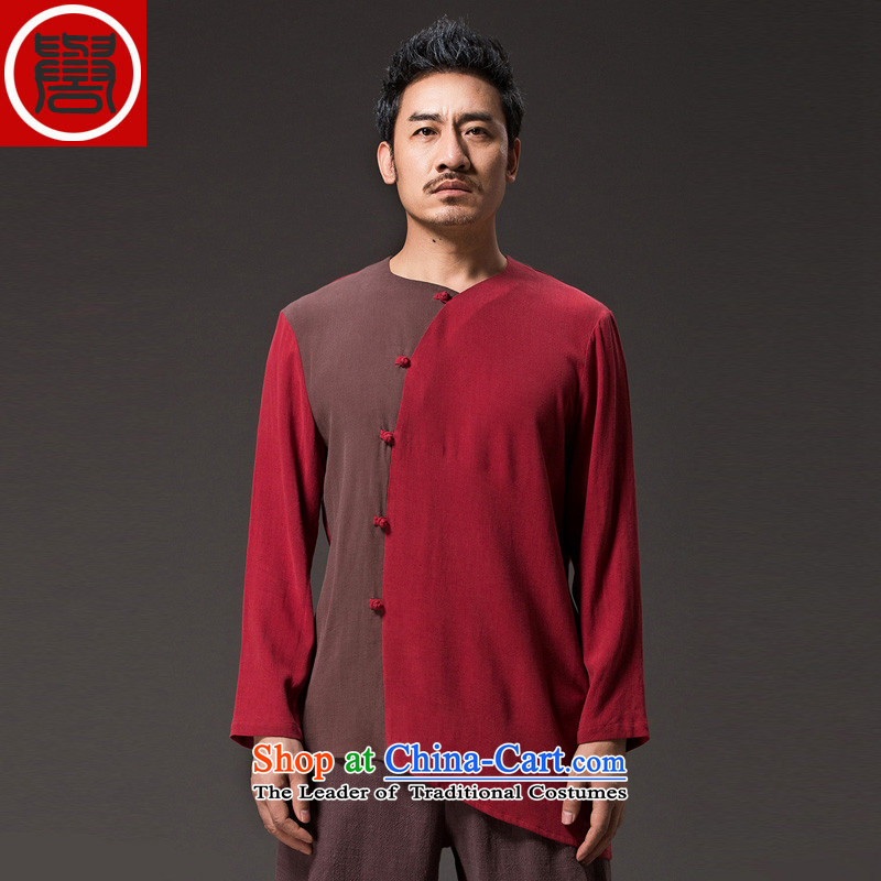 Renowned China wind men long-sleeved cotton linen men casual Chinese Disc detained men Tang dynasty middle-aged national character Han-men wearing red , L, renowned (CHIYU) , , , shopping on the Internet