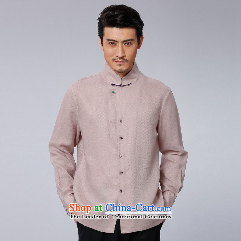 To Tang Dynasty Dragon 2015 autumn and winter New China wind men of ramie jacquard leisure long-sleeved shirt 15611-1 light pink salmon pink 50 to lung , , , shopping on the Internet
