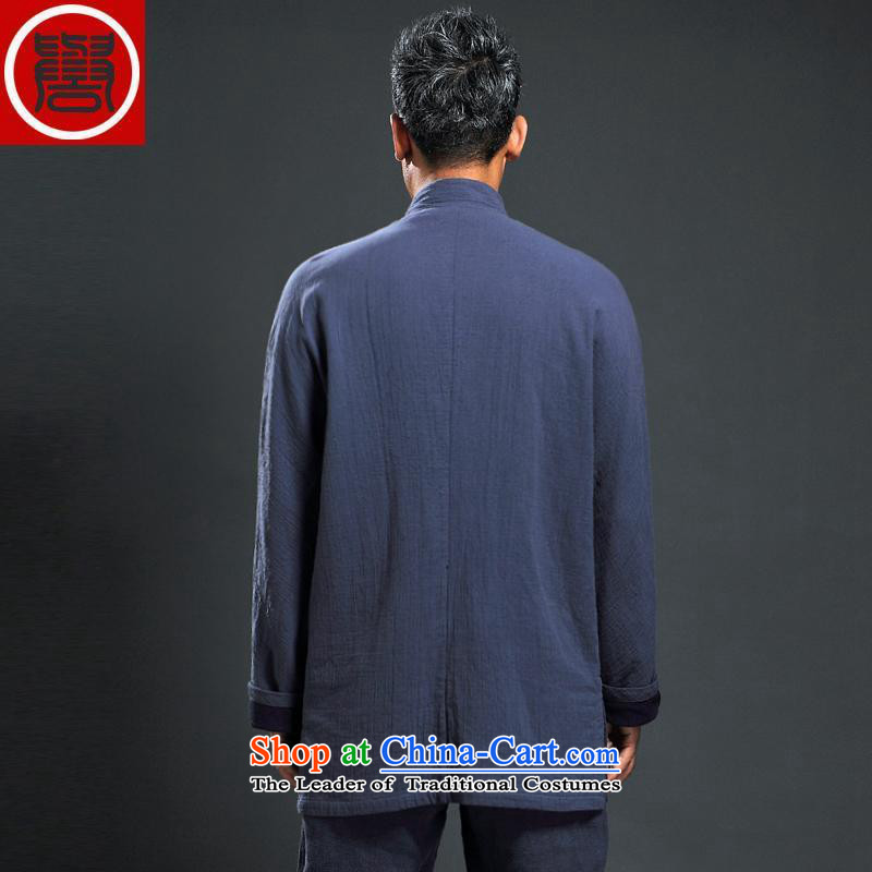 Renowned 2015 Men's Shirt jacket autumn Tang Dynasty Chinese long-sleeved jacket snap up linen china wind autumn improved Tang dynasty and the new dark blue , L, renowned (CHIYU) , , , shopping on the Internet