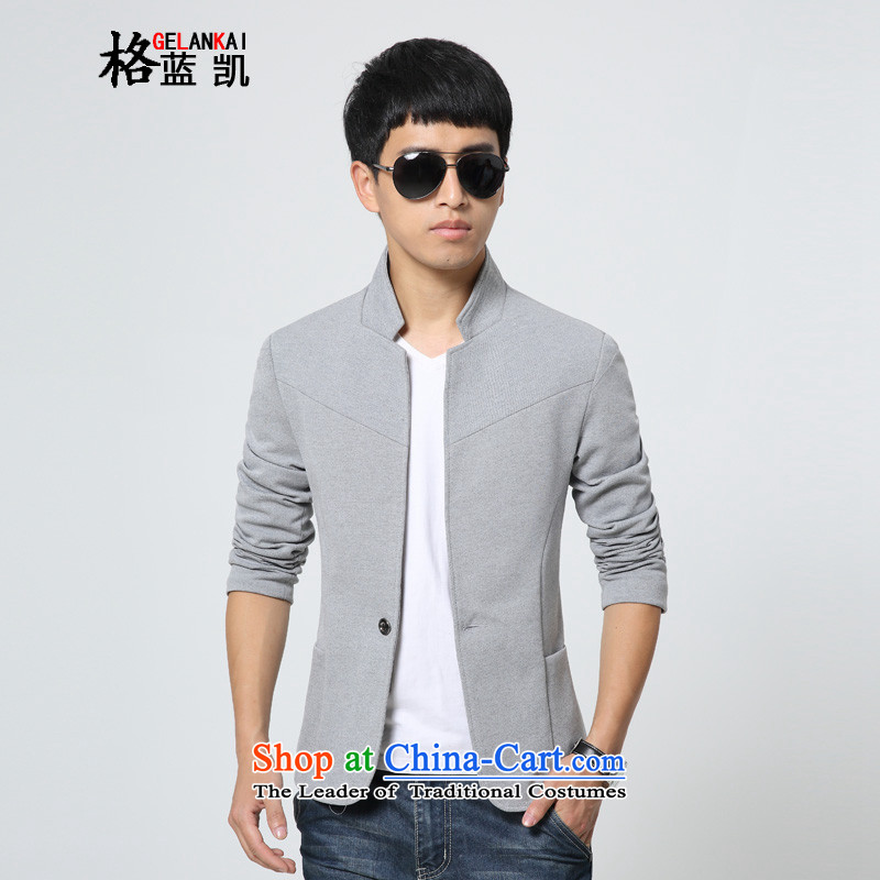 The blue Kai _GELANKAI_ Tang Dynasty Chinese tunic summer and fall of man suit Korean Sau San Cardigan collar suit male leisure jacket?XF6??3XL Light Gray