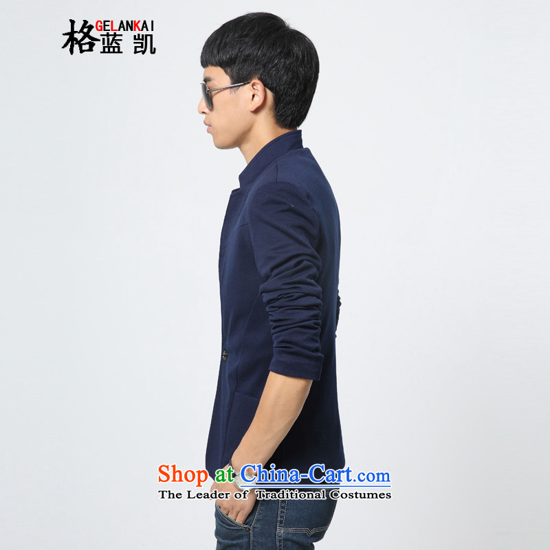 The blue Kai (GELANKAI) Tang Dynasty Chinese tunic summer and fall of man suit Korean Sau San Cardigan collar suit male leisure jacket XF6  3XL, Light Gray Grid Blue Kai (GELANKAI) , , , shopping on the Internet
