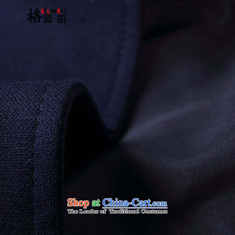 The blue Kai (GELANKAI) Tang Dynasty Chinese tunic summer and fall of man suit Korean Sau San Cardigan collar suit male leisure jacket XF6  3XL, Light Gray Grid Blue Kai (GELANKAI) , , , shopping on the Internet
