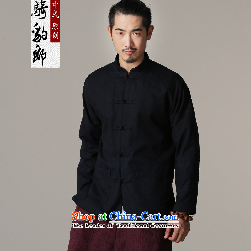 Jockeys Leopard Tang Dynasty who men fall 2015 new coats of pure cotton retro-tie china wind long-sleeved improved national costume designer brands dark blueXXL