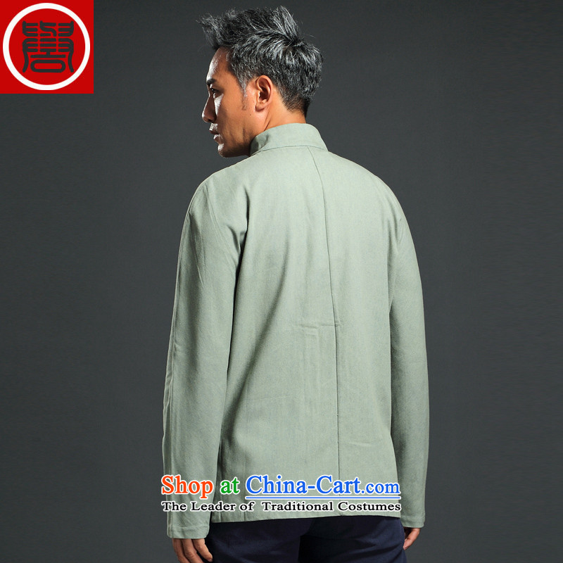 Renowned China wind retro denim Tang dynasty men Han-men and long-sleeved Chinese collar disc detained and trendy national costumes green XXXL, renowned (CHIYU) , , , shopping on the Internet