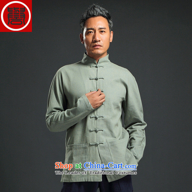 Renowned China wind retro denim Tang dynasty men Han-men and long-sleeved Chinese collar disc detained and trendy national costumes green XXXL, renowned (CHIYU) , , , shopping on the Internet