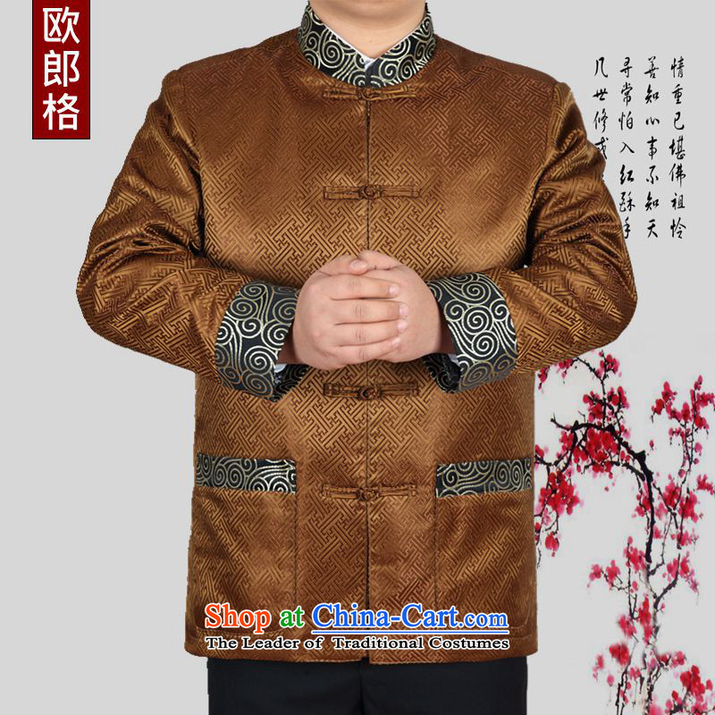 The European Health, 2015 autumn and winter new elderly leisure long sleeve jacket Chinese Antique Tang blouses father replacing thick warm jacket Birthday Celebrated 190_XXXL Gold Service