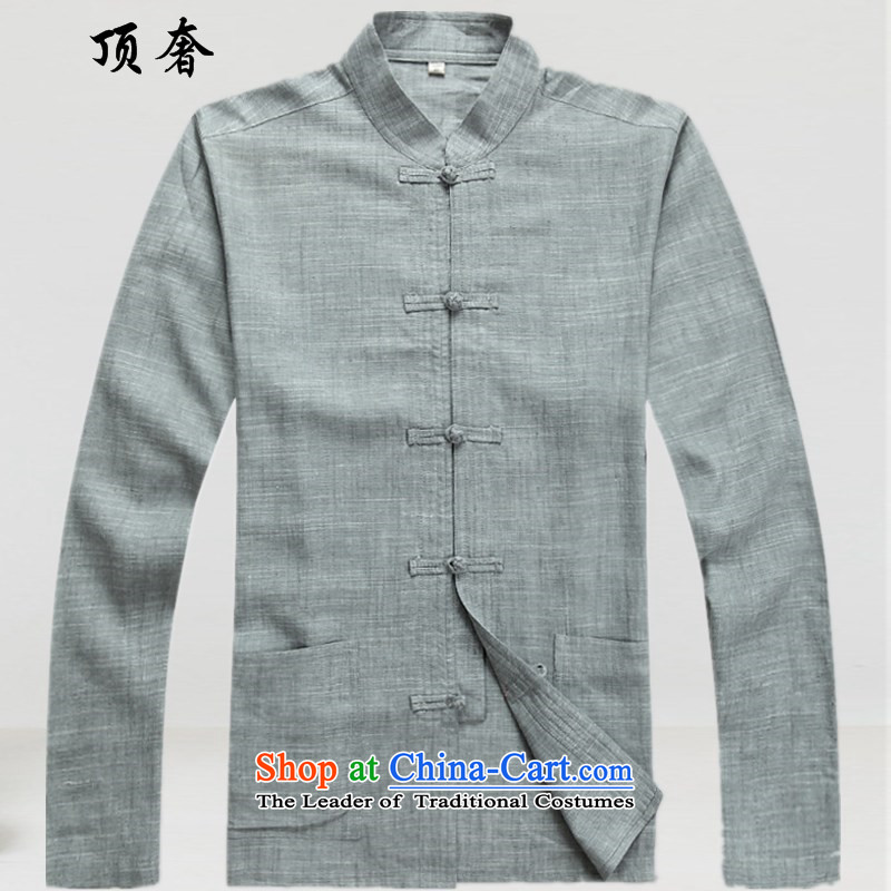 Top Luxury Tang dynasty male long-sleeved shirt, low long-sleeve sweater linen collar men Tang Dynasty National wind in long-sleeved blouses and older Tang gray suit 165/S, top luxury shopping on the Internet has been pressed.