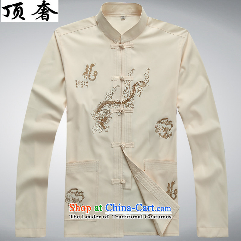Top Luxury Tang dynasty, male long-sleeved thin men's jackets 2015 new hands-free ironing Tang dynasty white long-sleeved T-shirt collar men Tang Dynasty Package 2046, beige) packaged M/170, top luxury shopping on the Internet has been pressed.