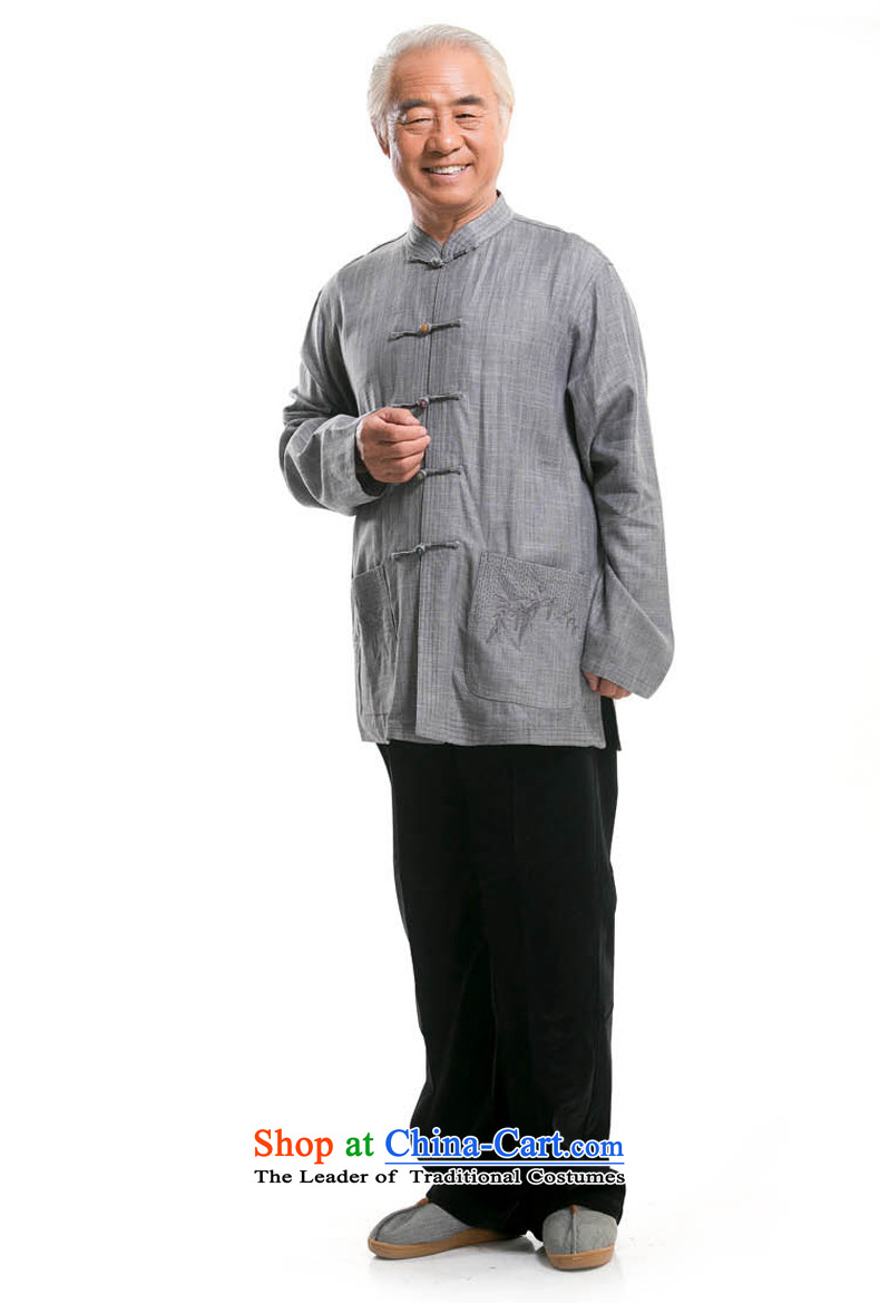 Thre line men and long-sleeved autumn linen straight Tang Dynasty Chinese leisure Han-national costumes China wind male embroidery old father replacing 0792-1 BLACKLEAD XL/180 blue-gray photo, prices, brand platters! The elections are supplied in the national character of distribution, so action, buy now enjoy more preferential! As soon as possible.