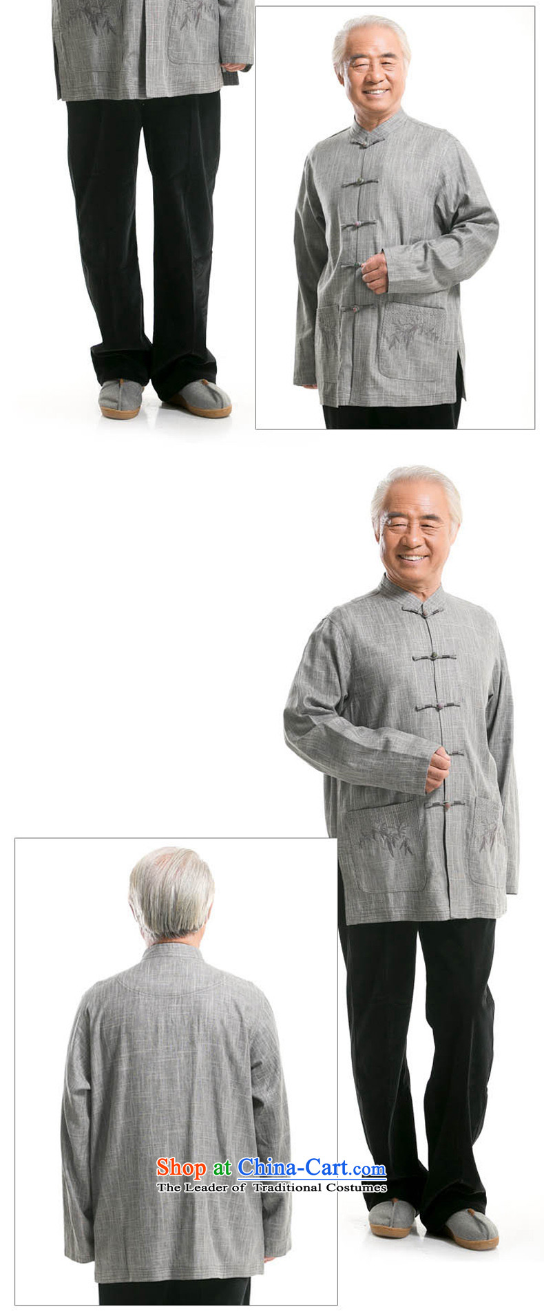 Thre line men and long-sleeved autumn linen straight Tang Dynasty Chinese leisure Han-national costumes China wind male embroidery old father replacing 0792-1 BLACKLEAD XL/180 blue-gray photo, prices, brand platters! The elections are supplied in the national character of distribution, so action, buy now enjoy more preferential! As soon as possible.