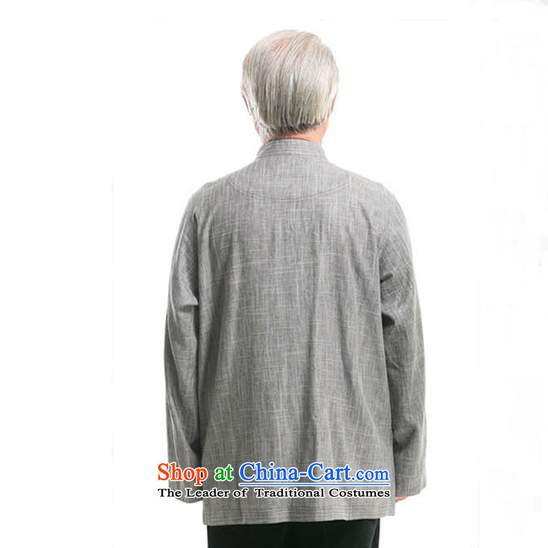 Thre line men and long-sleeved autumn linen straight Tang Dynasty Chinese leisure Han-national costumes China wind male embroidery old father replacing 0792-1 BLACKLEAD XL/180, blue-gray line (gesaxing Bosnia and thre) , , , shopping on the Internet