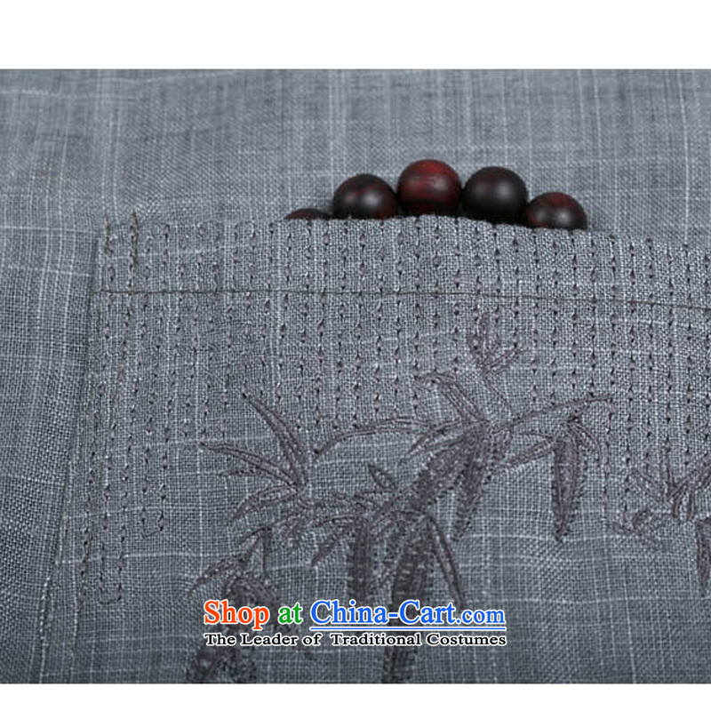 Thre line men and long-sleeved autumn linen straight Tang Dynasty Chinese leisure Han-national costumes China wind male embroidery old father replacing 0792-1 BLACKLEAD XL/180, blue-gray line (gesaxing Bosnia and thre) , , , shopping on the Internet