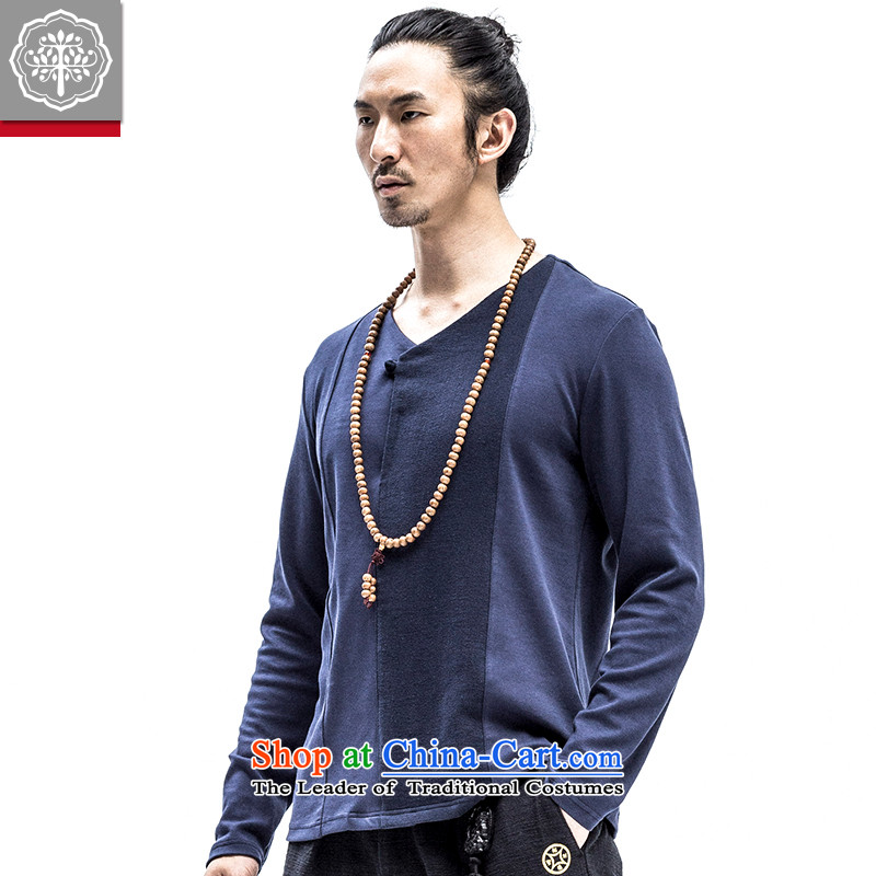 In the autumn of 2015, the new tree long-sleeved T-shirt and original designer brands Chinese leisure wild long-sleeved T-shirt V-Neck male and ink blue 175/L, intended tree (EYENSREE) , , , shopping on the Internet