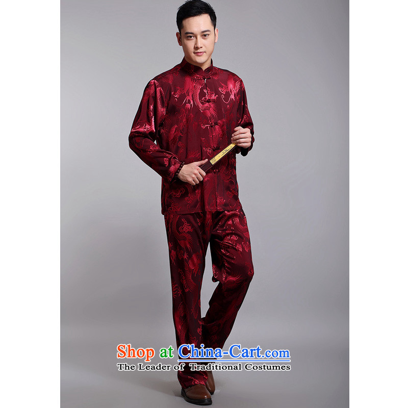 2015 New Tang dynasty and the spring and autumn father replacing men long-sleeved Tang Dynasty Jacquard Large Dragon Chinese men DS308 red 180 Pack, Dili Mr Rafael Hui Kai , , , shopping on the Internet