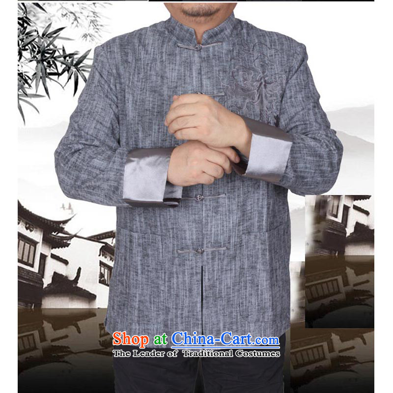 The Spring and Autumn Period and the new Man Tang dynasty men cotton linen solid color jacket embroidered in Chinese Tang dynasty older 13163 165 gray T-shirt, Mr Rafael Hui Kai.... In Dili shopping on the Internet