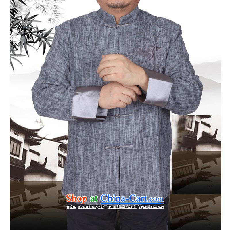 The Spring and Autumn Period and the new Man Tang dynasty men cotton linen solid color jacket embroidered in Chinese Tang dynasty older 13163 165 gray T-shirt, Mr Rafael Hui Kai.... In Dili shopping on the Internet