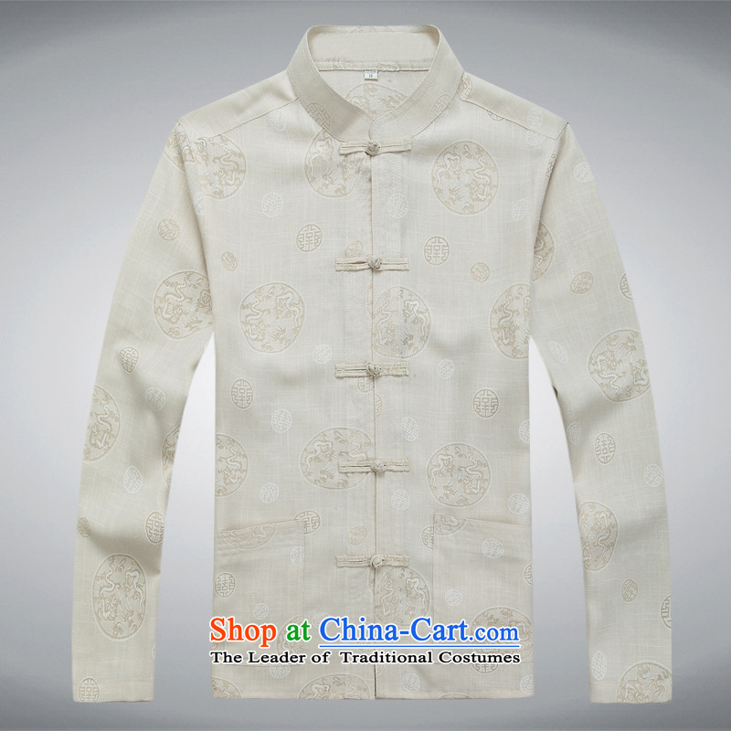 Mr Ma urban 2015 autumn and winter Tang long-sleeved jacket men cotton linen in Tang Dynasty Akio older father boxed long-sleeved jacket and white casual Chinese tunic/Bundle XXL, LO PRINCESS (ROLMACITY urban shopping on the Internet has been pressed.)