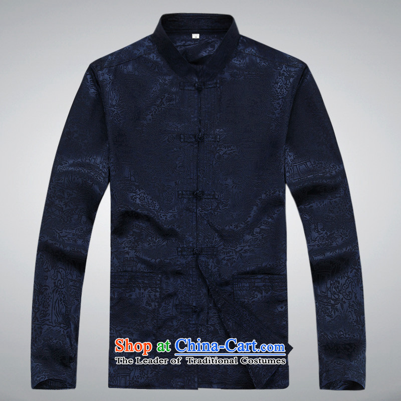 Mr Ma urban 2015 autumn and winter New Men Tang jacket male in Chinese tunic older dad long-sleeved replacing Tang dynasty herbs extract autumn leisure jacket Blue/Kit , L, Luo Princess (ROLMACITY urban shopping on the Internet has been pressed.)