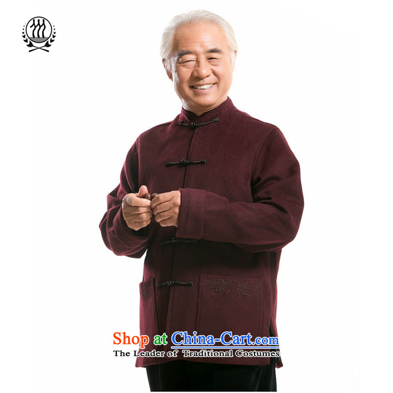 The new man China wind construction? the elderly in the Cuff gross autumn and winter coats stylish Tang dynasty ethnic Men's Mock-Neck disc? Gross deduction for autumn and winter by long-sleeved shirt and brown L/175, F7719 thre gesaxing line () , , , sho