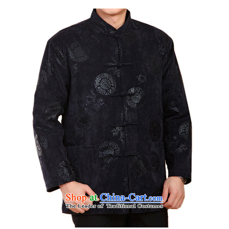 Bosnia and the elderly in the line thre Tang long-sleeve sweater with winter clothing New Men Tang blouses corduroy China wind Park Hee-ryong pattern winter Tang blouses F2060  XXXL_190 blue
