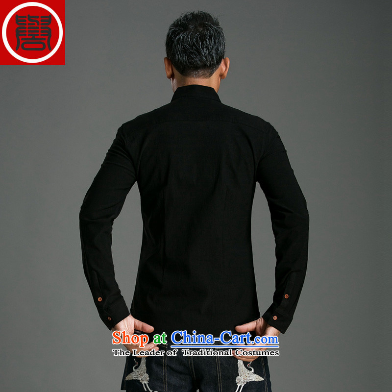 Renowned China wind men Tang dynasty male Han-long-sleeved shirt linen solid color men fall cotton linen clothes and black XXXL, shirt renowned (CHIYU) , , , shopping on the Internet